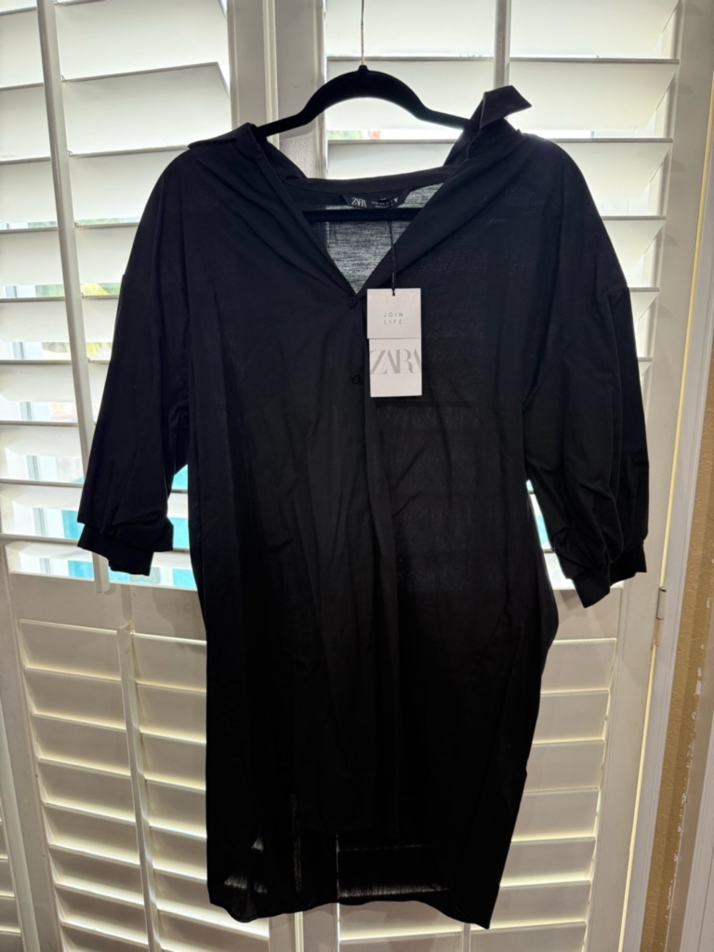 Zara Black Button-Front Shirt Dress - NWT